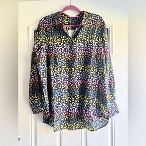 NWT Boden Sienna Printed Rainbow Leopard Print 100% Silk Button Down Blouse Top